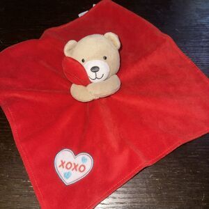 Baby Starters Rattle BEAR Plush Lovey Security Blanket RED HEART XO Satin VELOUR